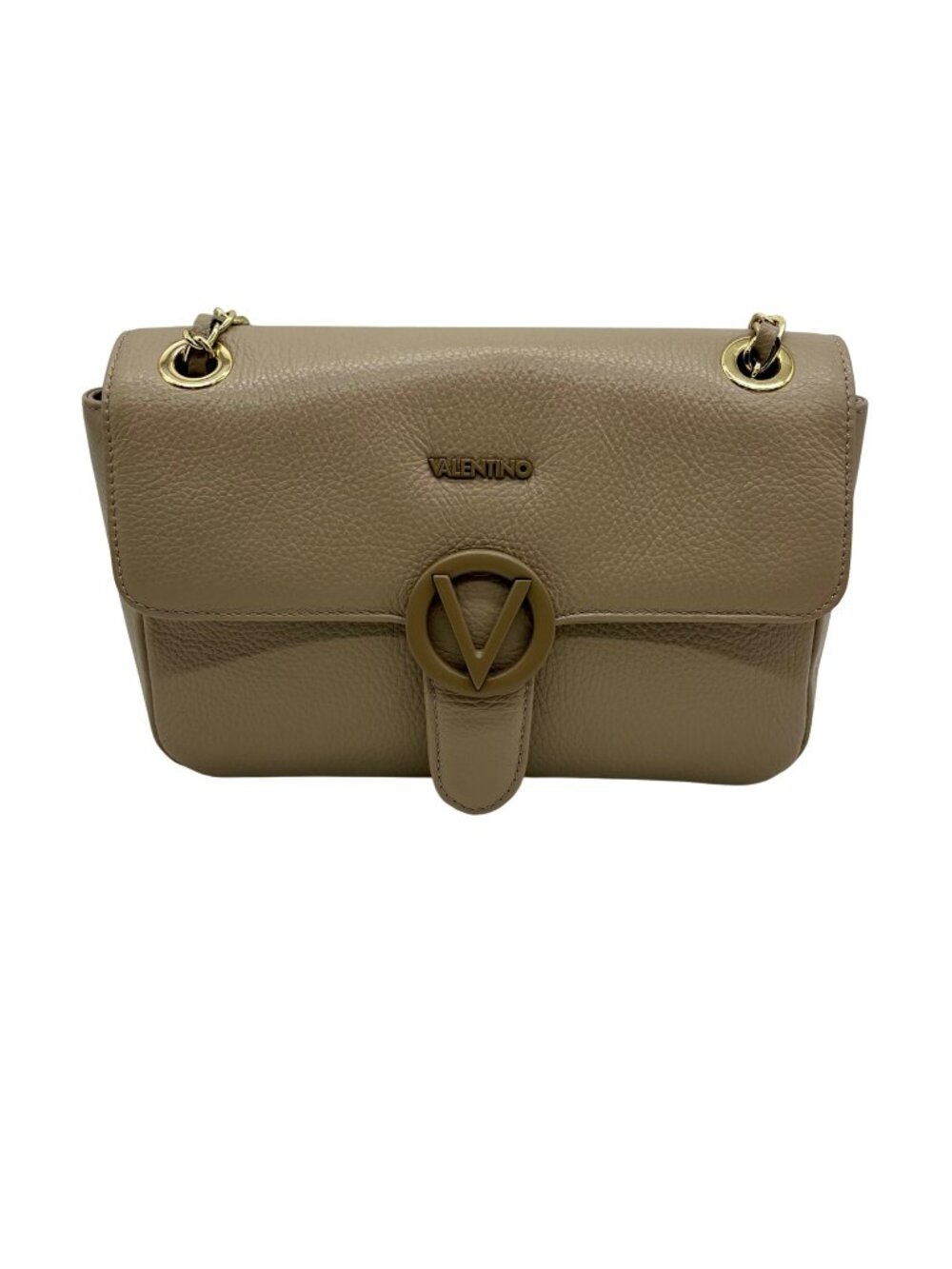 Valentino Mario Taupe Pebbled Leather Shoulder Bag